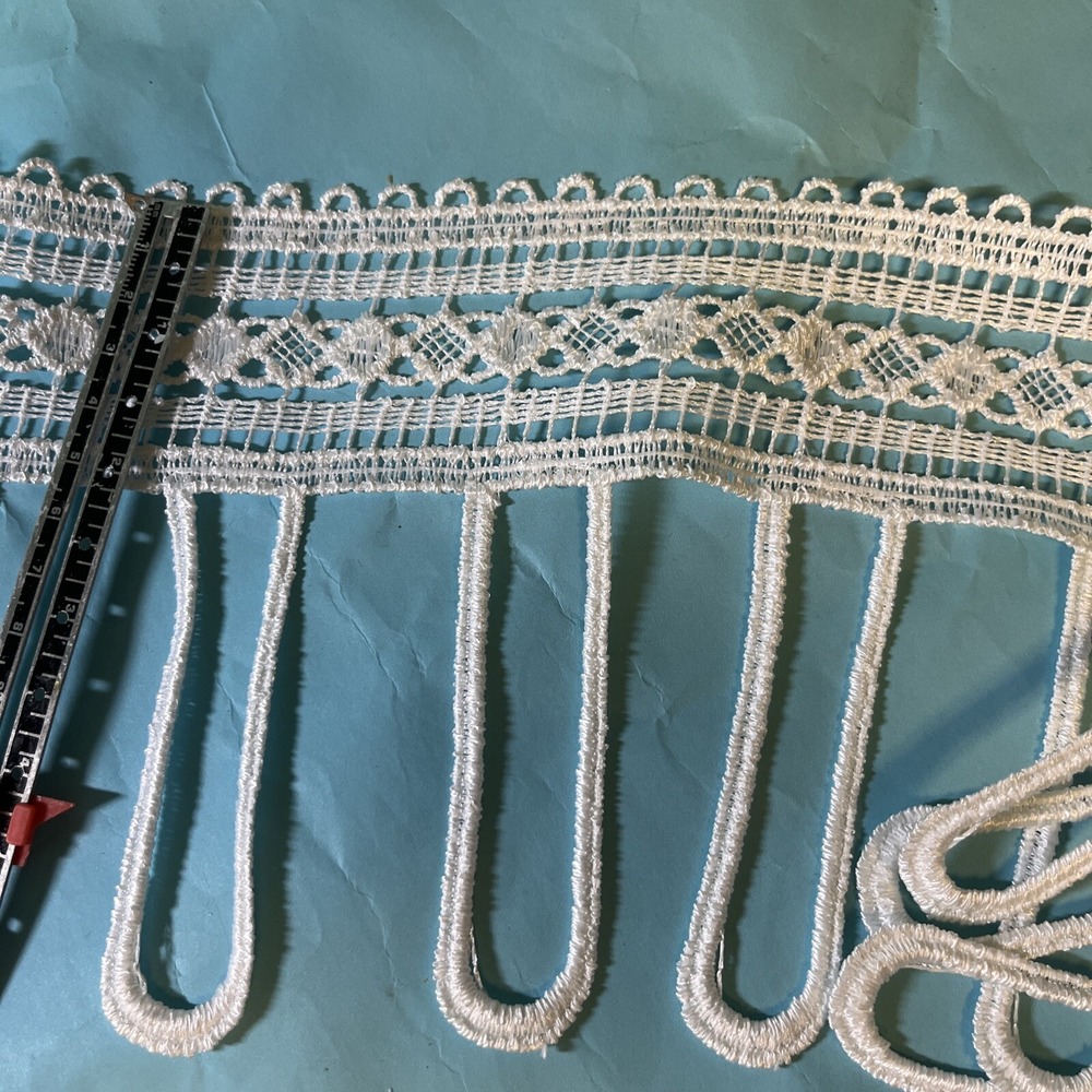 6 Inch White Floral Venice Lace Trim Dangling Loops Fringe 3 Yards DIY Craft